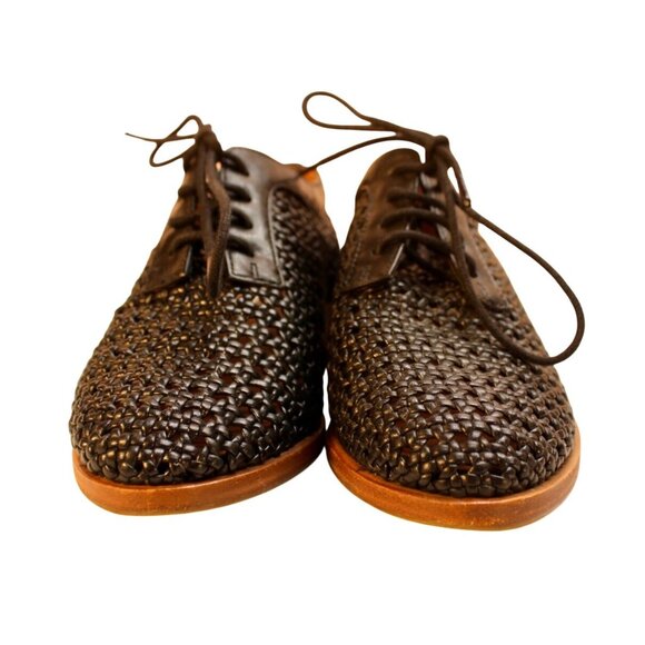 & Other Stories Black Woven Leather Oxford Shoes Lace-Up & Stacked Heel S 6.5 - Picture 5 of 10